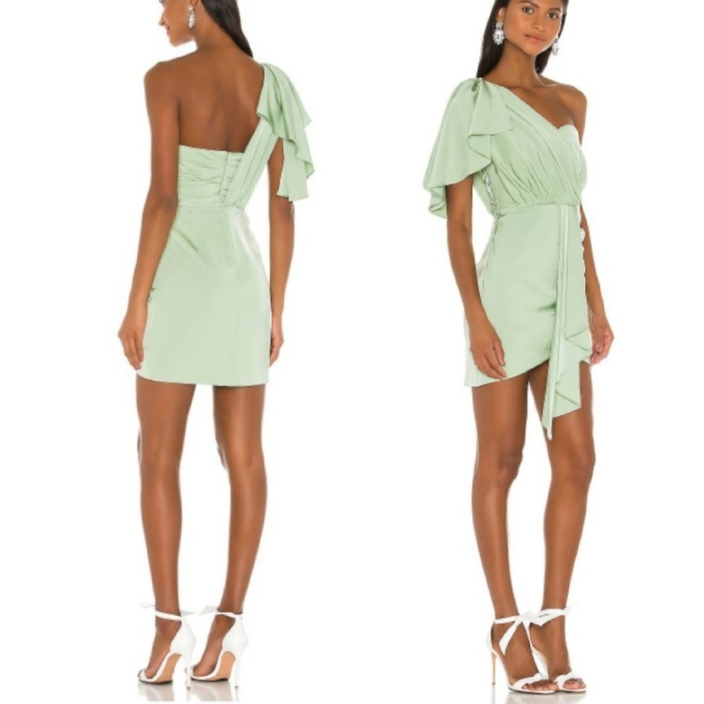 NBD Veroni Mini Dress Mint Green Satin Asymmetrical‎ Hem Drape One Shoulder XXS - Picture 8 of 8
